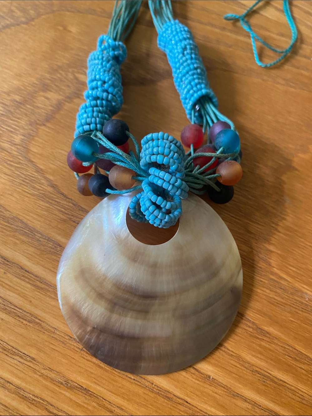 Sea glass Beads and boho Shell Pendant Necklace
